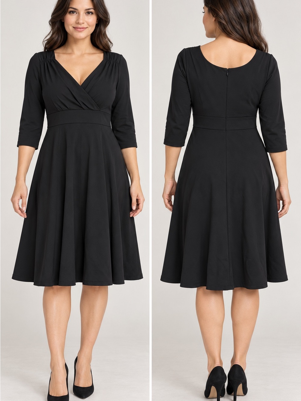 Grace Karin Black V-Neck Fit-and-Flare Dress
